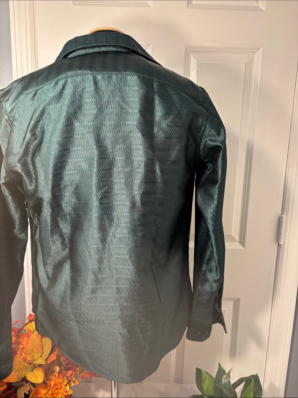 Barry Wang Men’s Medium Teal Green Silk Blend Long Sleeve Dress Shirt. - Picture 11 of 12